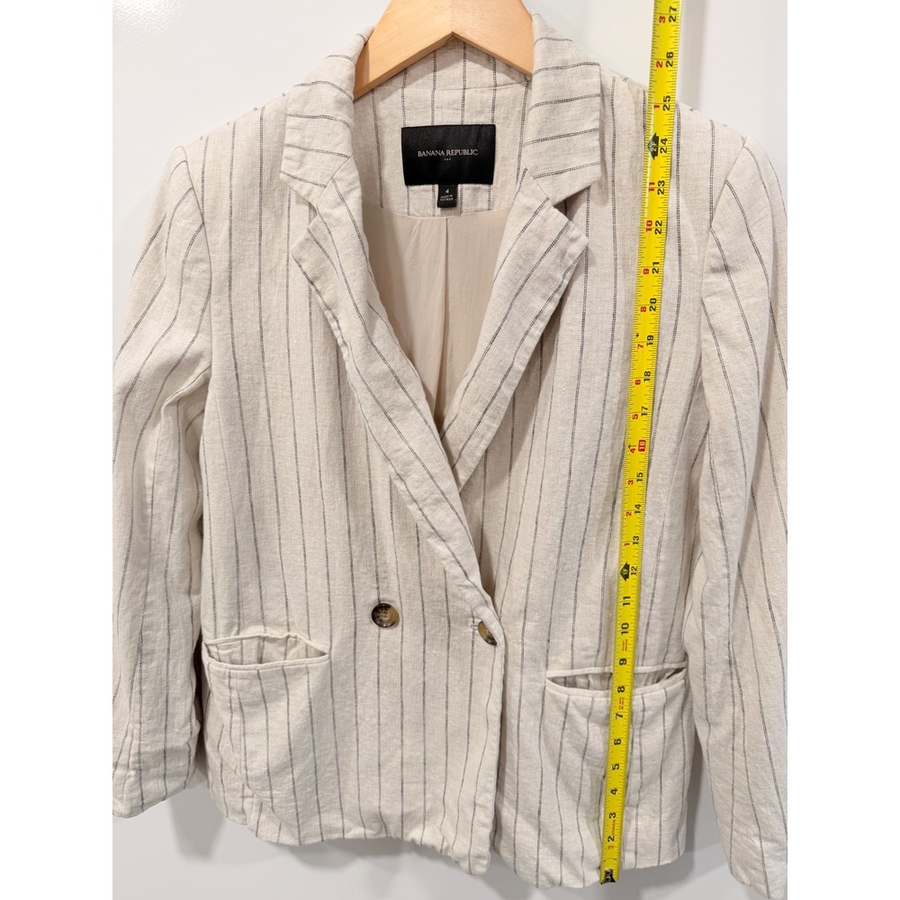 Banana Republic Pinstripe Linen Blend Double Breasted Blazer Cream Beige 4 - Picture 11 of 12